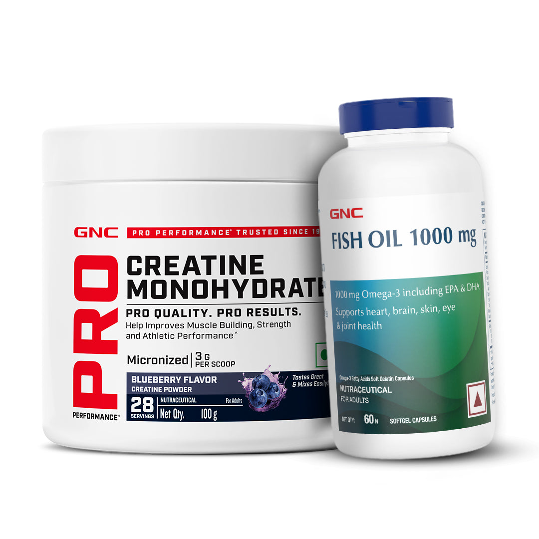 GNC Pro Performance Creatine Monohydrate with Fish Oil 1000mg - Supports Intense Workout | Improves Heart, Skin, Brain & Joint Health