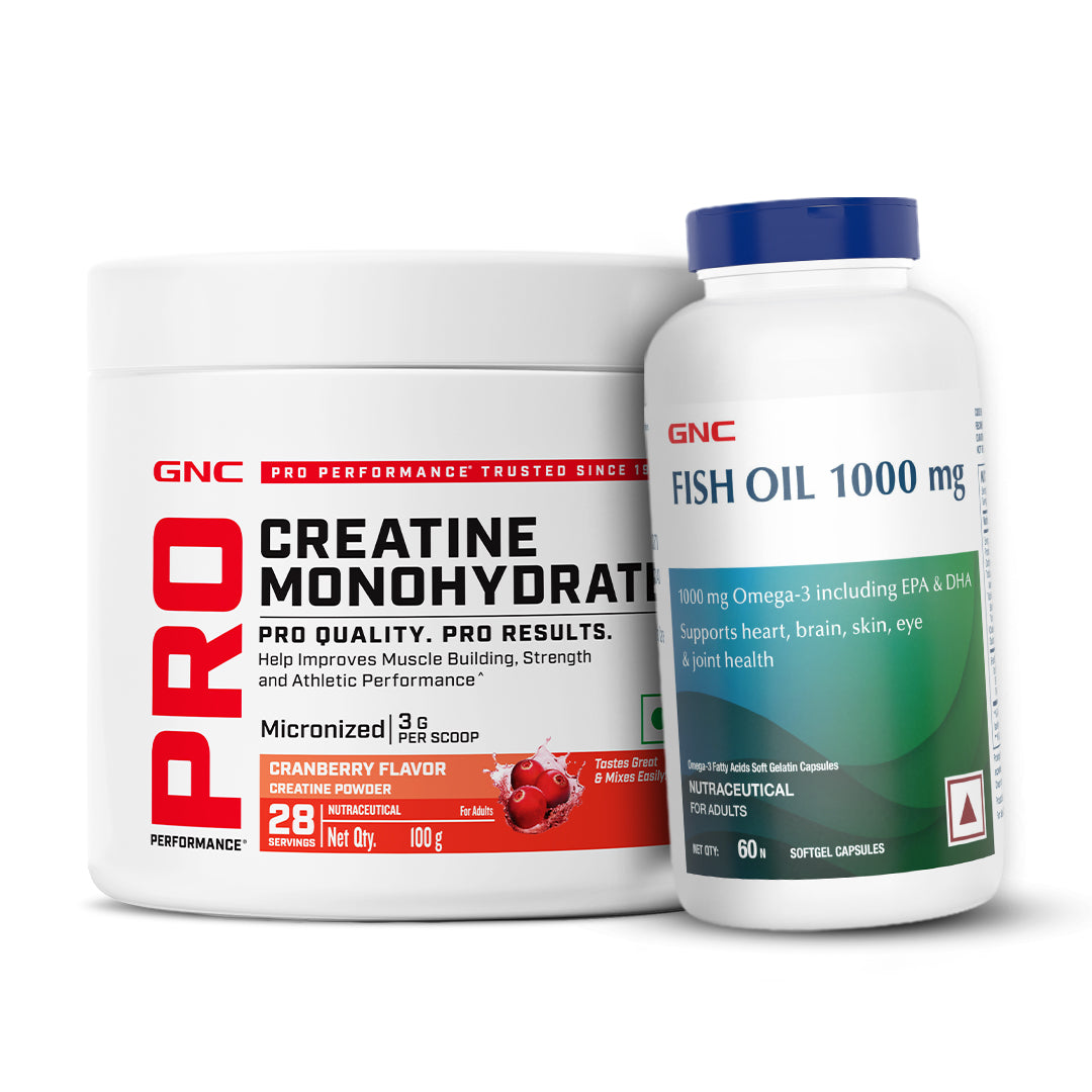 GNC Pro Performance Creatine Monohydrate with Fish Oil 1000mg - Supports Intense Workout | Improves Heart, Skin, Brain & Joint Health