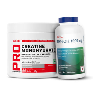 GNC Pro Performance Creatine Monohydrate with Fish Oil 1000mg - Supports Intense Workout | Improves Heart, Skin, Brain & Joint Health