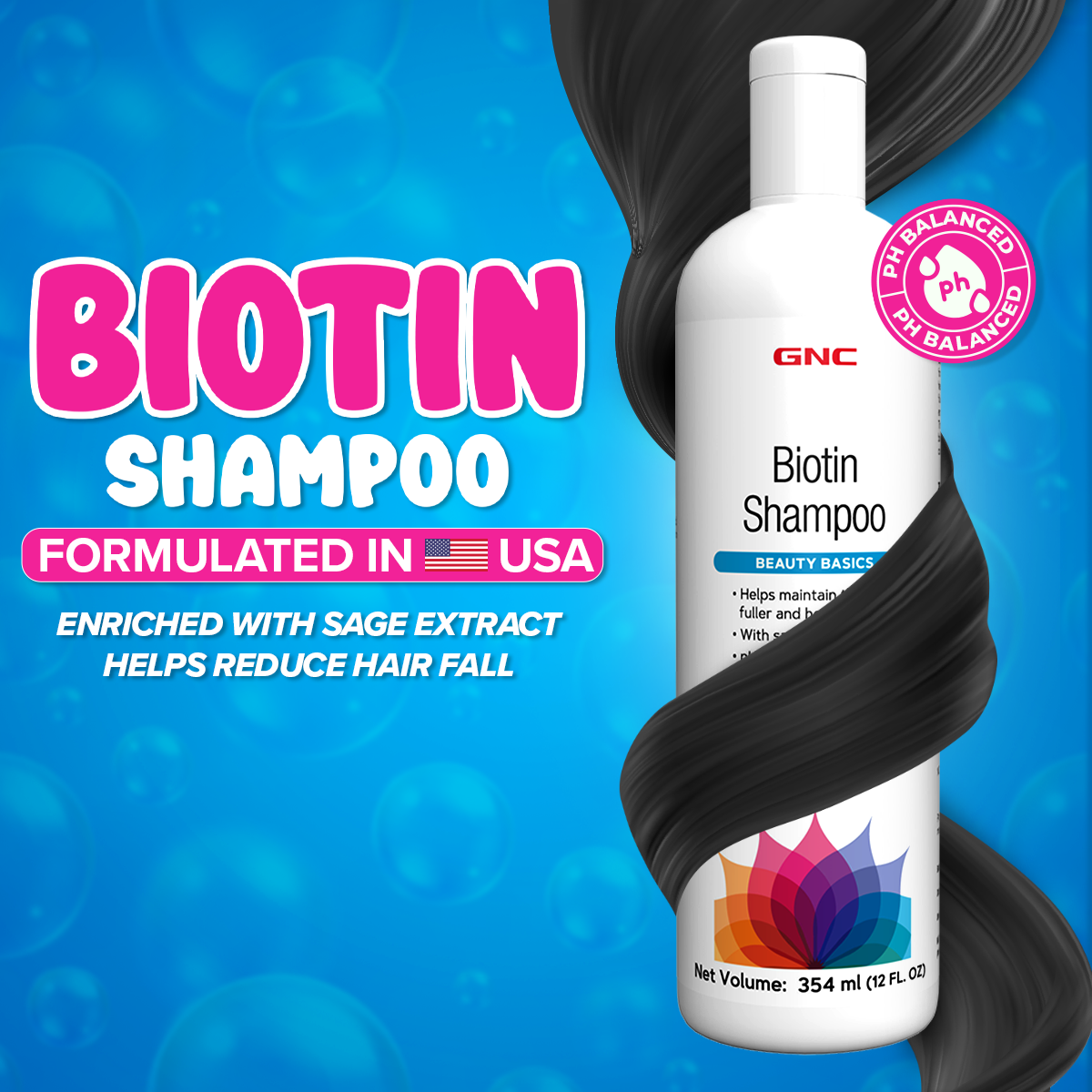 GNC Biotin Shampoo - Clearance Sale - Reduces Hair Fall, Strengthens Hair Shaft & Adds Shine