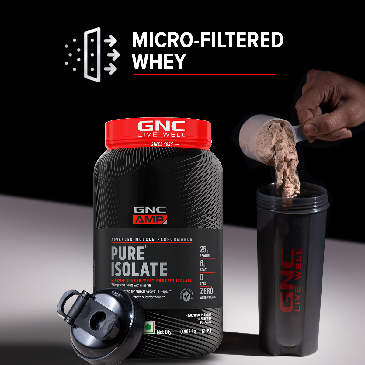 GNC AMP Pure Isolate (Low/Zero Carb) - Advanced Muscle Building To Amplify Muscle Performance | Informed Choice Certified