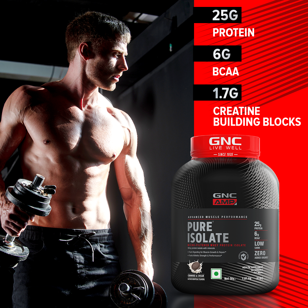 GNC AMP Pure Isolate (Low/Zero Carb) - Advanced Muscle Building To Amplify Muscle Performance | Informed Choice Certified