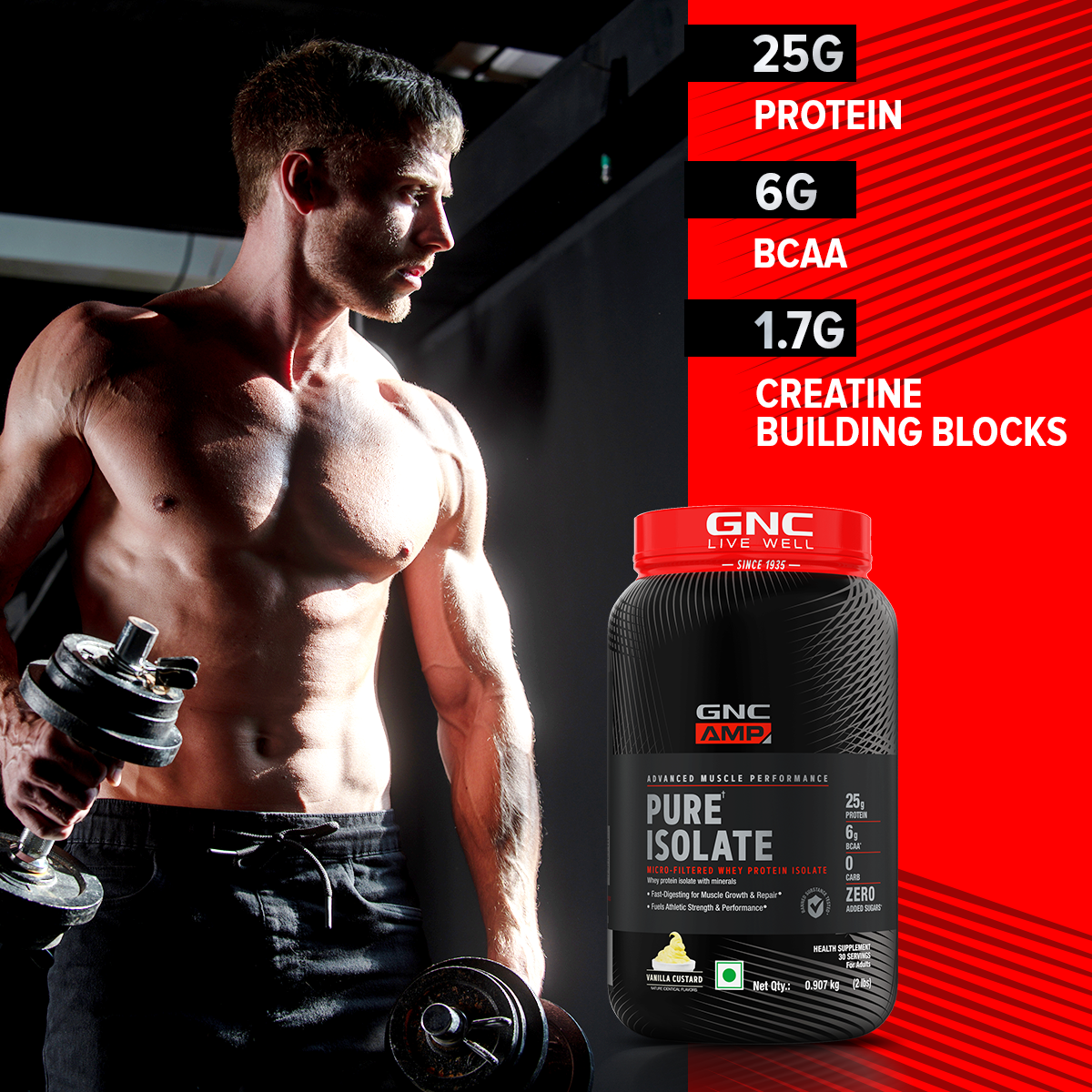 GNC AMP Pure Isolate (Low/Zero Carb) - Advanced Muscle Building To Amplify Muscle Performance | Informed Choice Certified