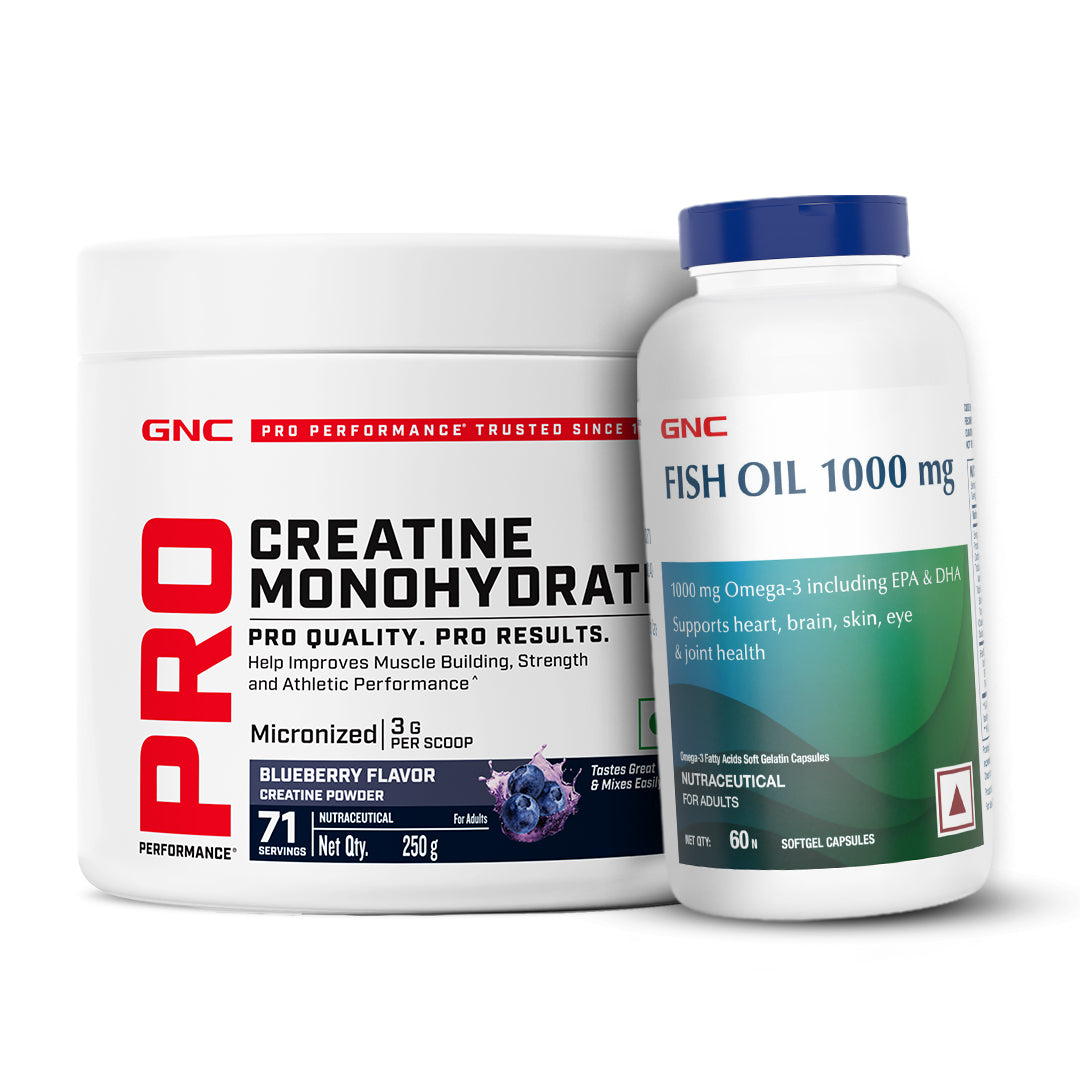 GNC Pro Performance Creatine Monohydrate with Fish Oil 1000mg - Supports Intense Workout | Improves Heart, Skin, Brain & Joint Health