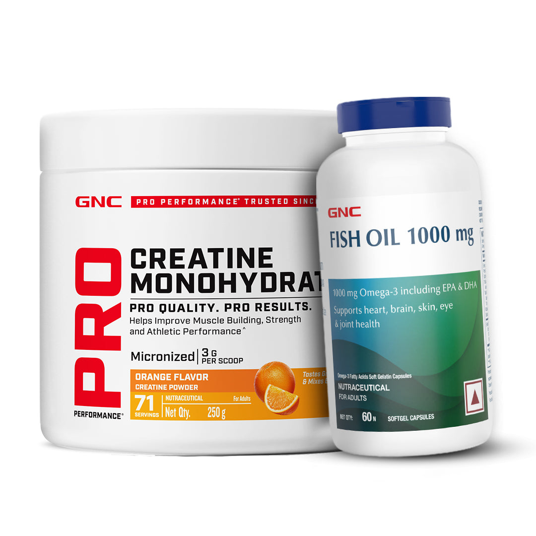 GNC Pro Performance Creatine Monohydrate with Fish Oil 1000mg - Supports Intense Workout | Improves Heart, Skin, Brain & Joint Health