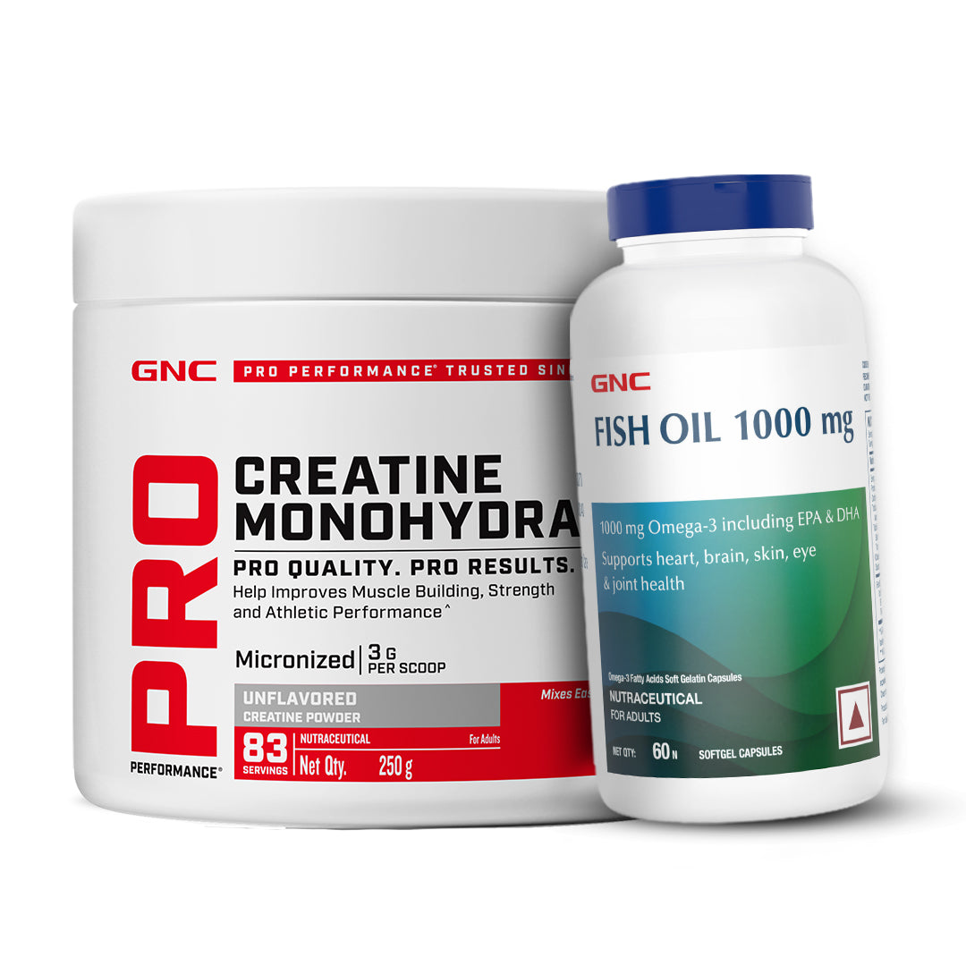 GNC Pro Performance Creatine Monohydrate with Fish Oil 1000mg - Supports Intense Workout | Improves Heart, Skin, Brain & Joint Health