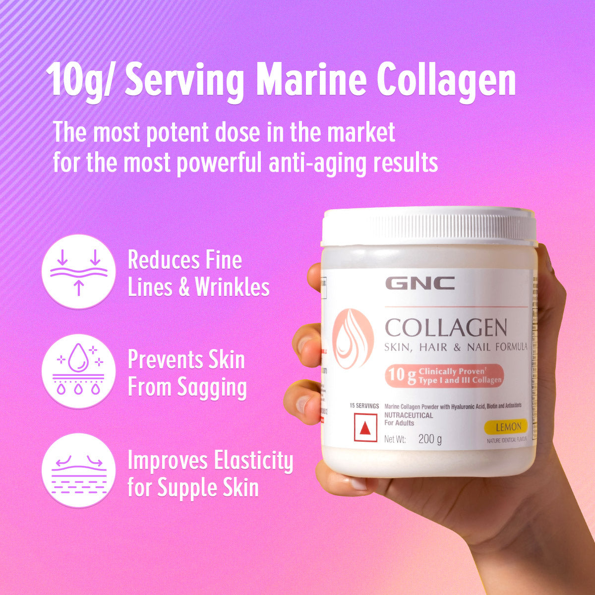 GNC Marine Collagen Powder + Women's Hair, Skin & Nails - Reduces Wrinkles & Fine Lines | Stronger & Thicker Hair