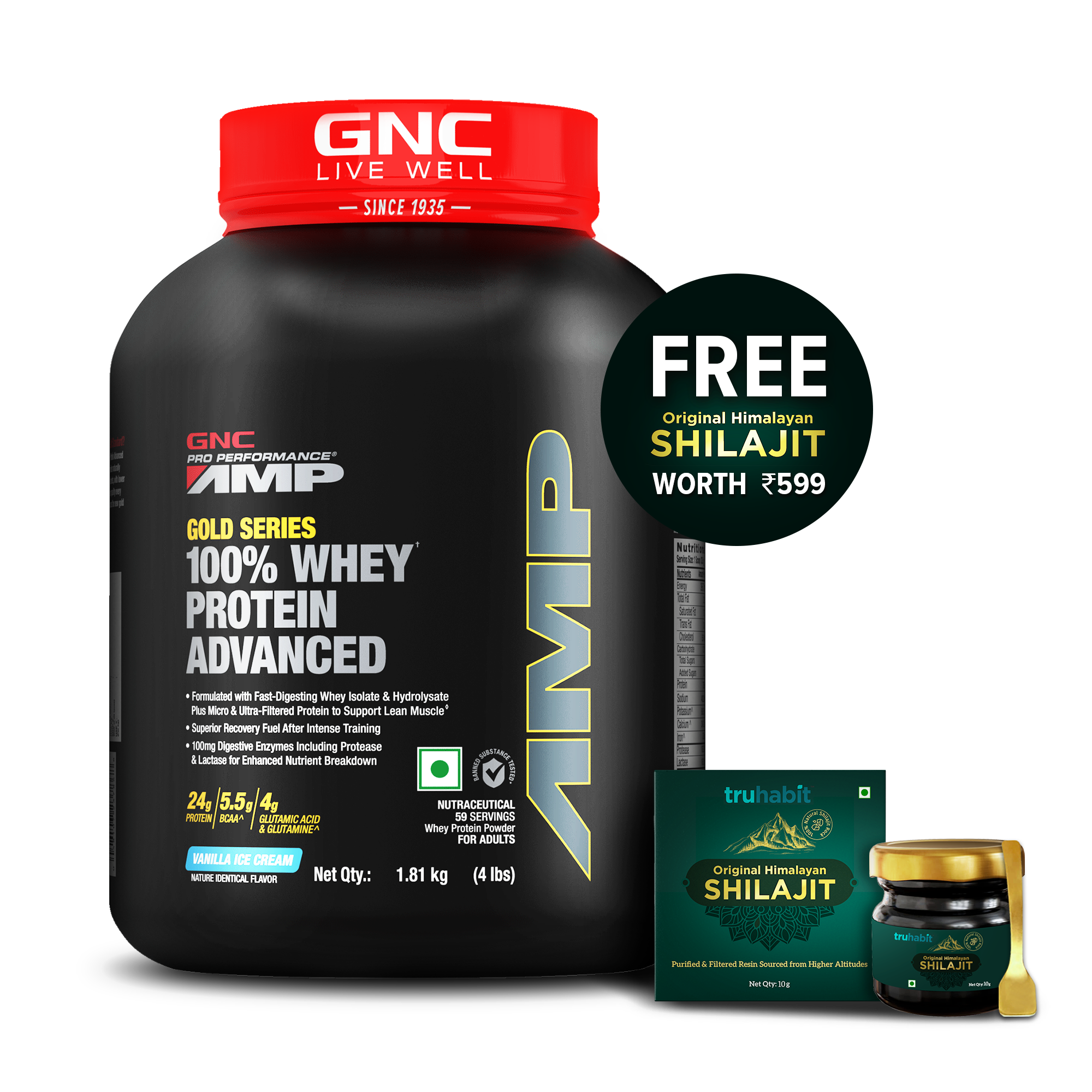 GNC AMP Gold Series 100% Whey Protein Advanced - Boosts Muscle Gains, Recovery & Workout Performance | Informed Choice Certified