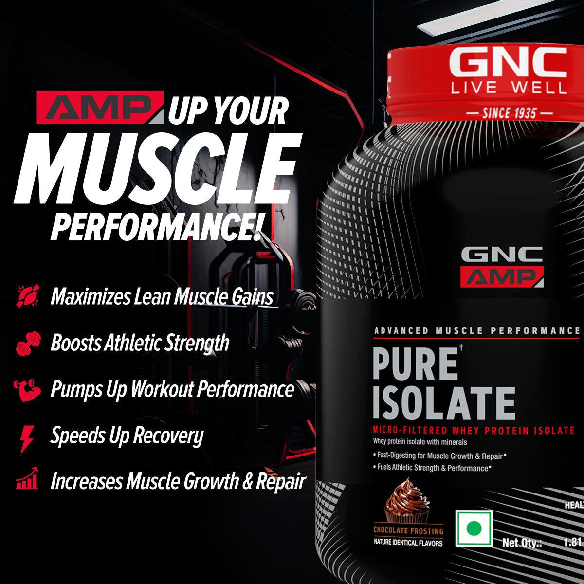 GNC AMP Pure Isolate (Low/Zero Carb) With Gym Bag - Advanced Muscle Building To Amplify Muscle Performance | Informed Choice Certified