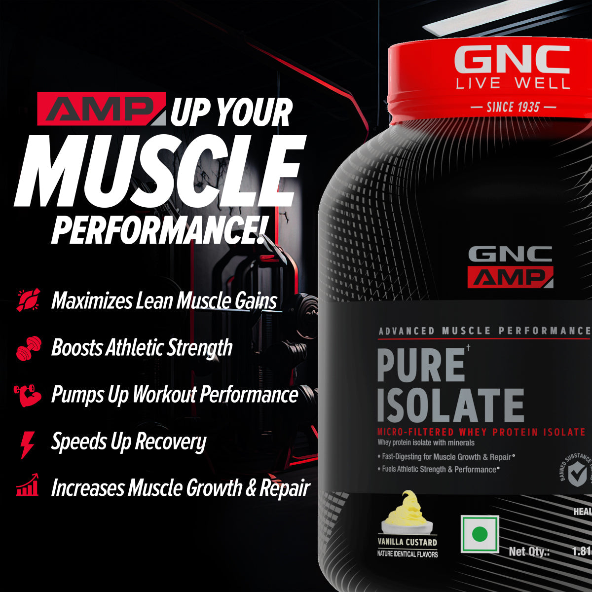 GNC AMP Pure Isolate (Low/Zero Carb) - Advanced Muscle Building To Amplify Muscle Performance | Informed Choice Certified