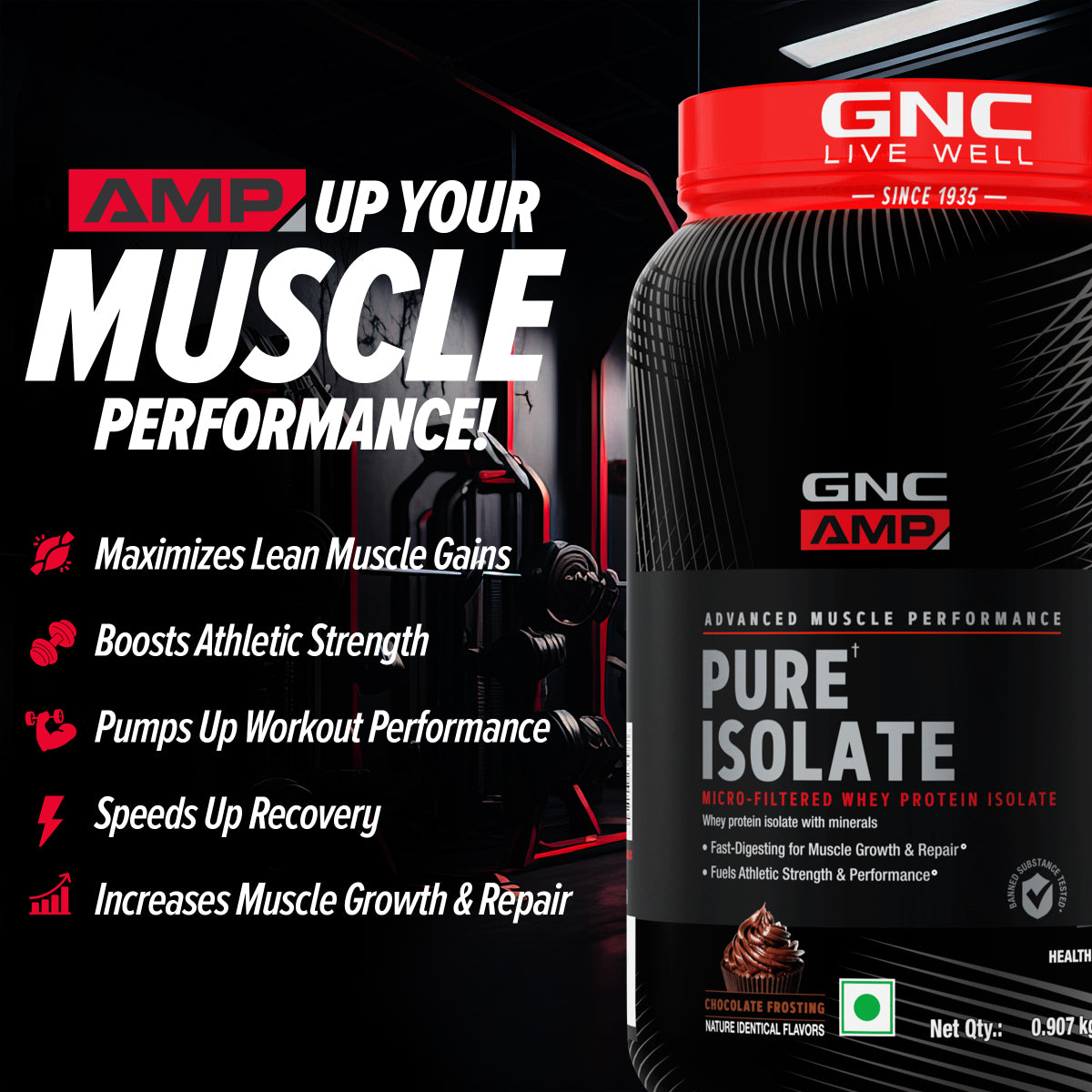 GNC AMP Pure Isolate (Low/Zero Carb) - Advanced Muscle Building To Amplify Muscle Performance | Informed Choice Certified