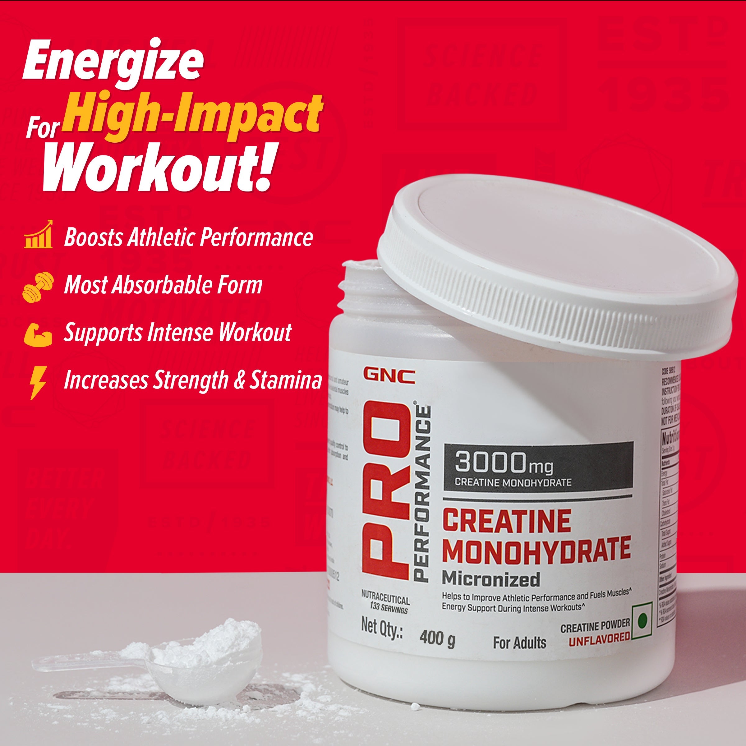 GNC Pro Performance Creatine Monohydrate - Powerful Muscle Pump for Intense Workout