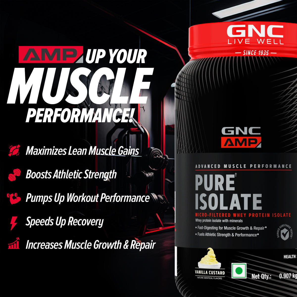 GNC AMP Pure Isolate (Low/Zero Carb) - Advanced Muscle Building To Amplify Muscle Performance | Informed Choice Certified