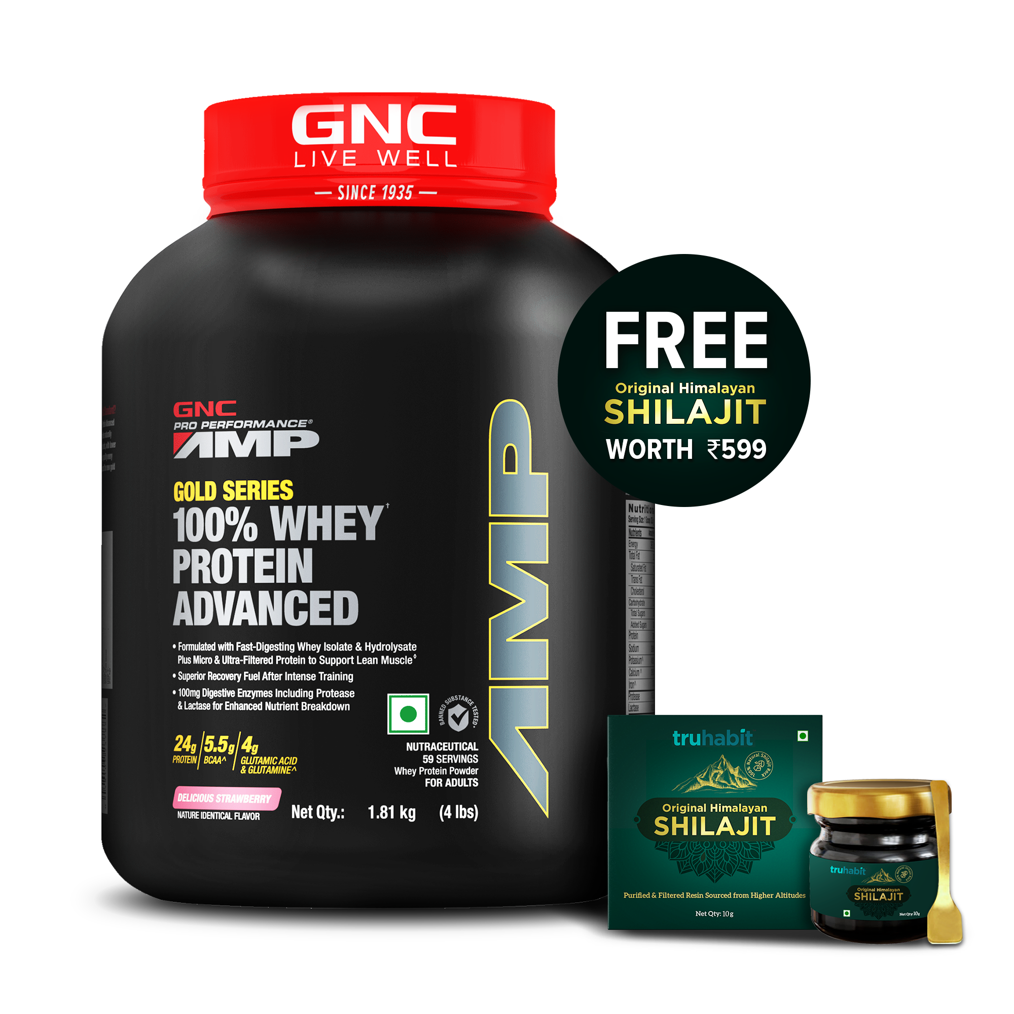 GNC AMP Gold Series 100% Whey Protein Advanced - Boosts Muscle Gains, Recovery & Workout Performance | Informed Choice Certified