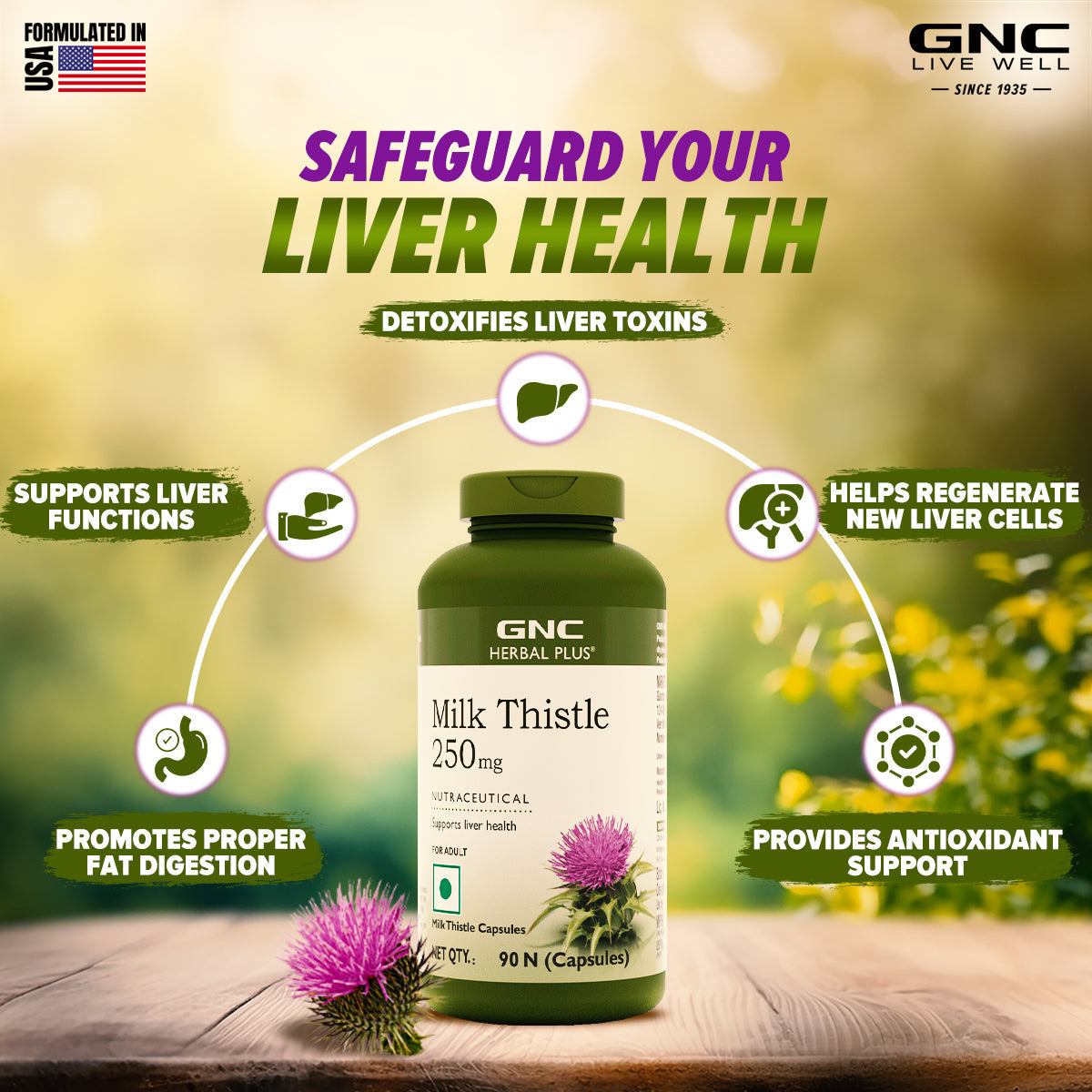 GNC Herbal Plus Milk Thistle -  250mg -Detoxifies Liver Toxins & Supports Liver Health