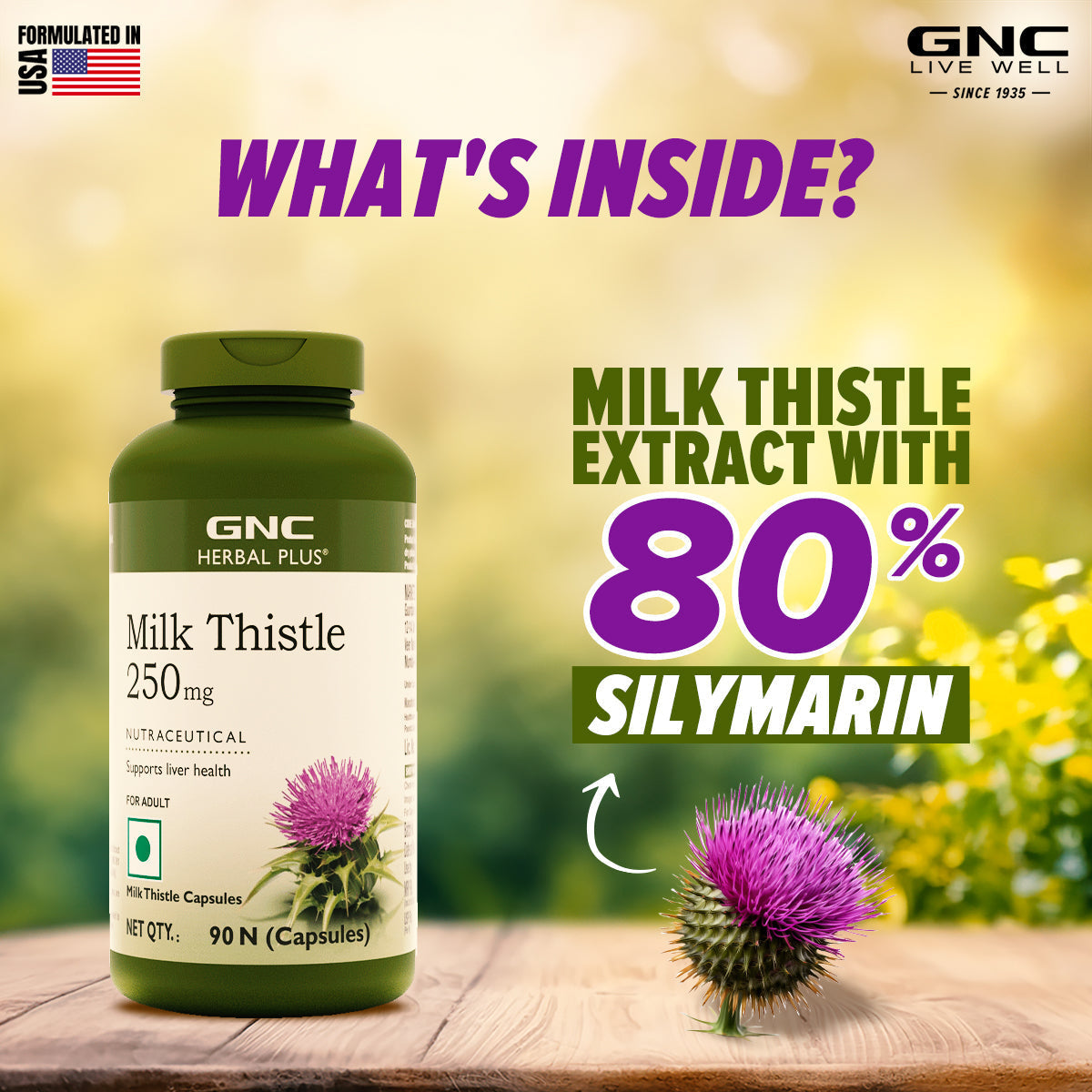 GNC Herbal Plus Milk Thistle -  250mg -Detoxifies Liver Toxins & Supports Liver Health