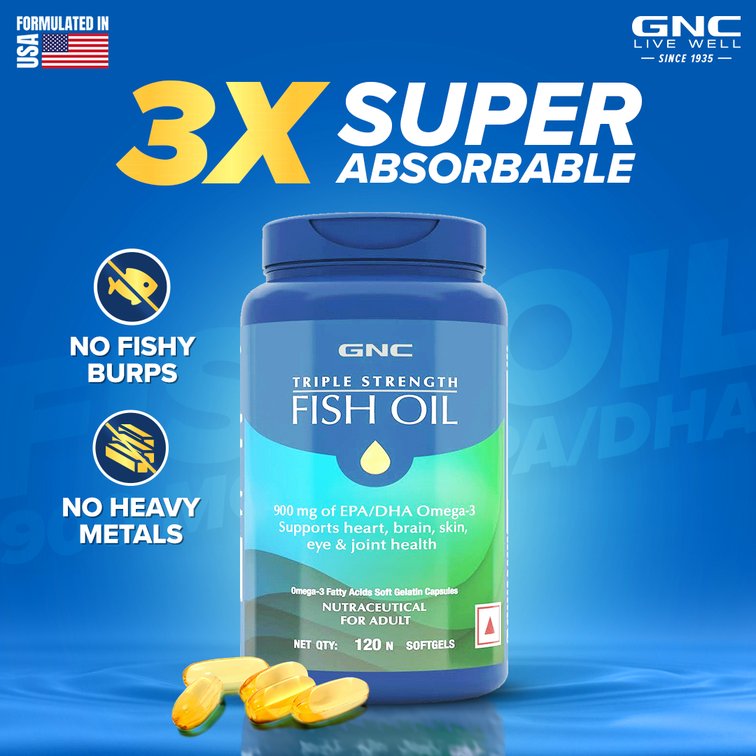 GNC Triple Strength Fish Oil -  Omega 3 Capsules | For Healthy Cholesterol Levels, Improved Focus, Healthy Vision & Joint Comfort