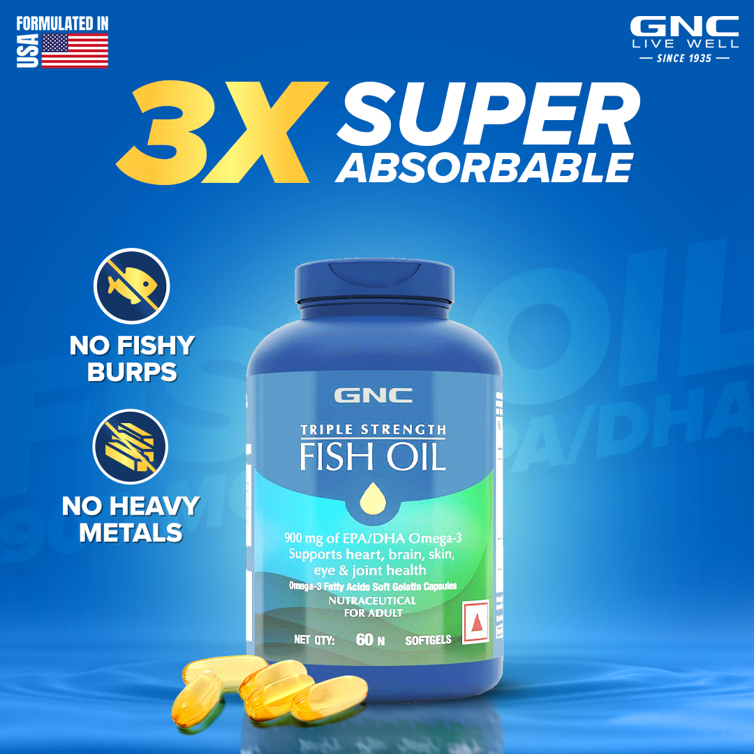 GNC Triple Strength Fish Oil -  Omega 3 Capsules | For Healthy Cholesterol Levels, Improved Focus, Healthy Vision & Joint Comfort