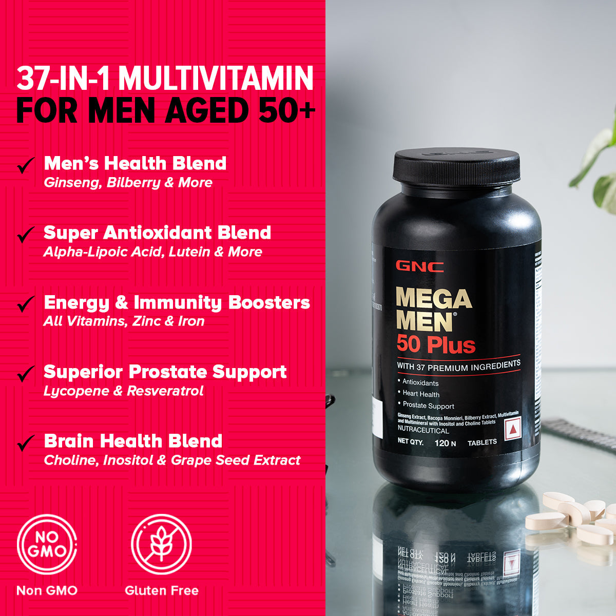 GNC Mega Men 50 Plus Multivitamin -  For Healthy Heart, Prostate Support & Well-Being - 120 Tablets