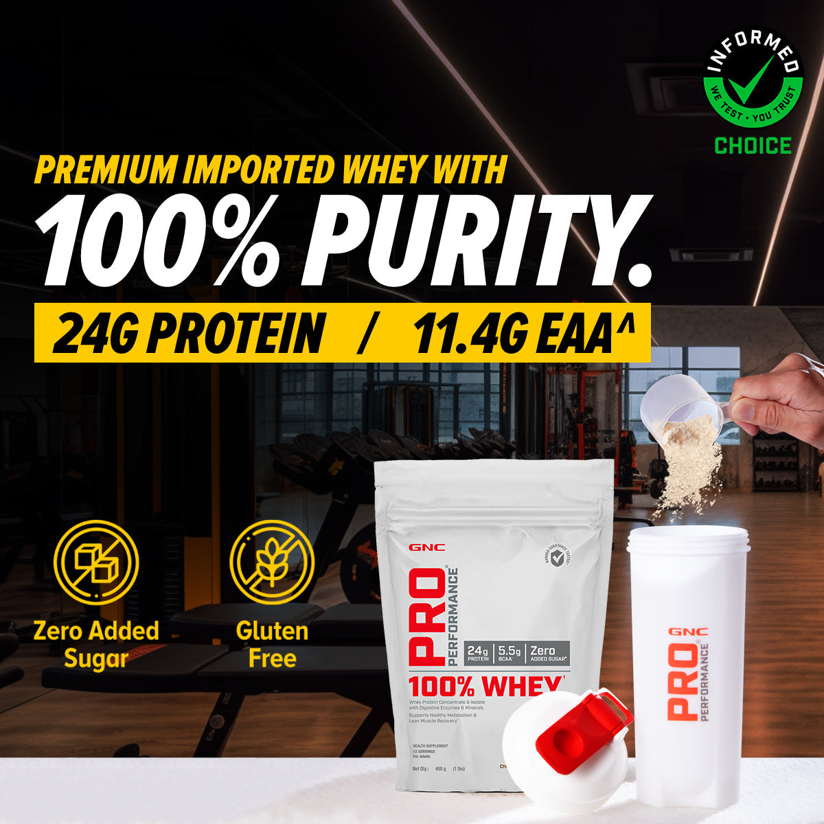 100% Whey Protein - 1 lbs - Faster Recovery & Lean Muscle Gains | Informed Choice Certified