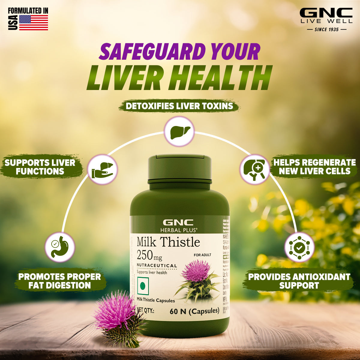 GNC Herbal Plus Milk Thistle -  250mg -Detoxifies Liver Toxins & Supports Liver Health