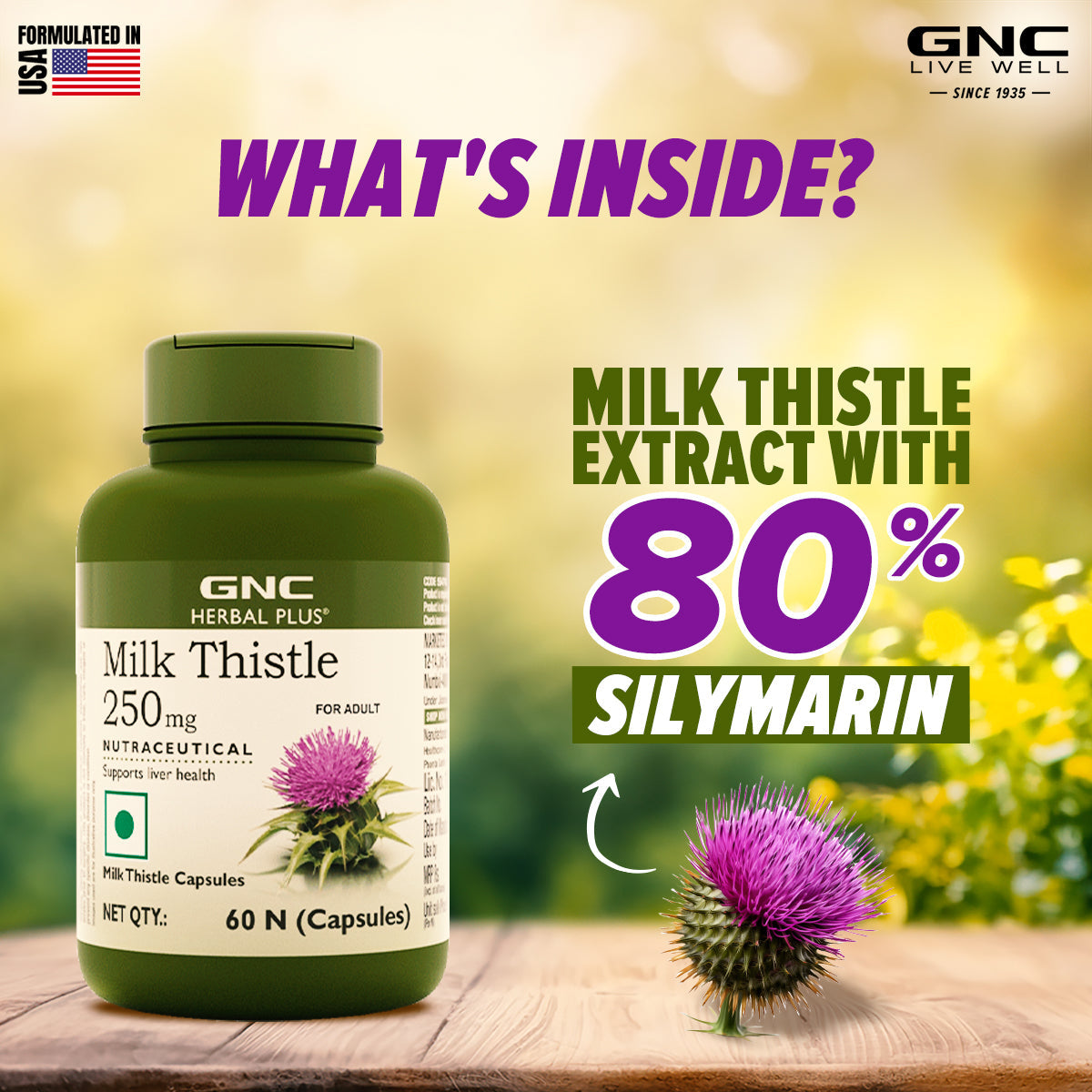 GNC Herbal Plus Milk Thistle -  250mg -Detoxifies Liver Toxins & Supports Liver Health