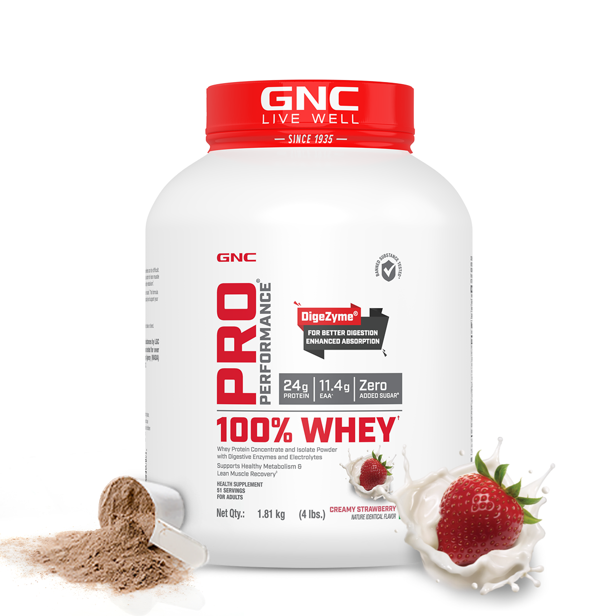 GNC Pro Performance 100% Whey Protein - Faster Recovery & Lean Muscle Gains | Informed Choice Certified