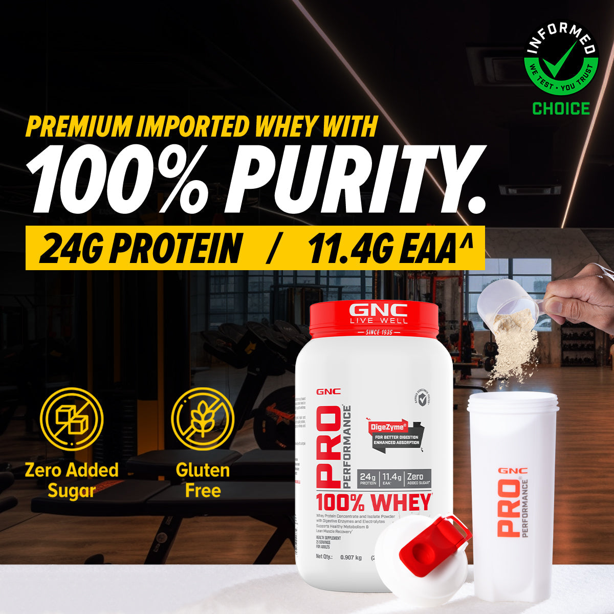 GNC Pro Performance 100% Whey Protein - Faster Recovery & Lean Muscle Gains | Informed Choice Certified