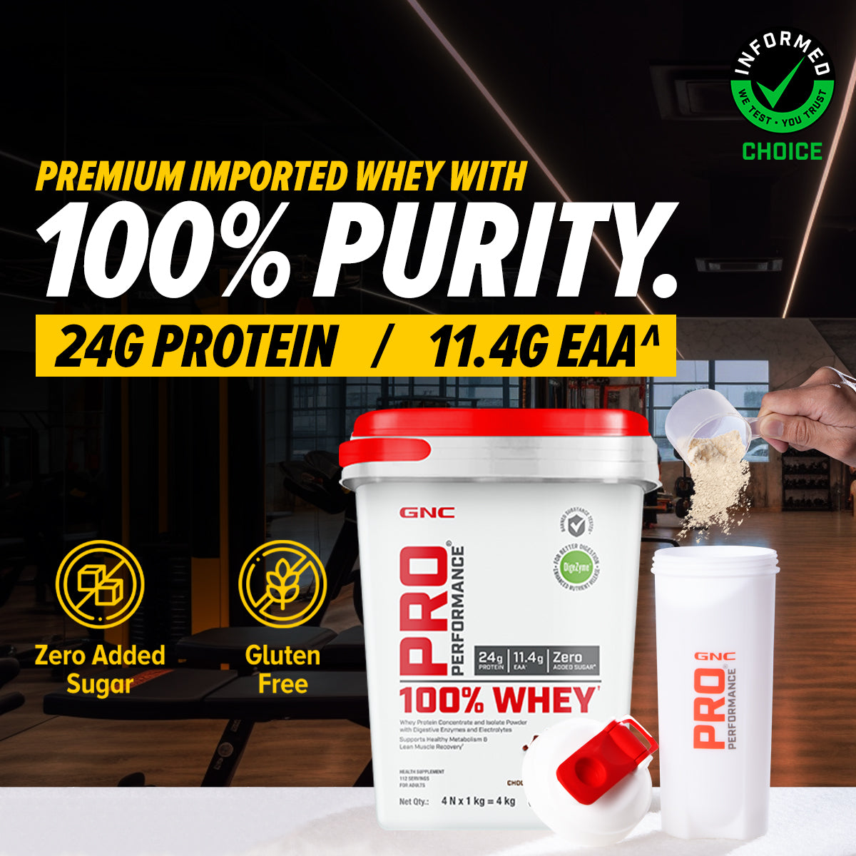 GNC Pro Performance 100% Whey Protein - Faster Recovery & Lean Muscle Gains | Informed Choice Certified