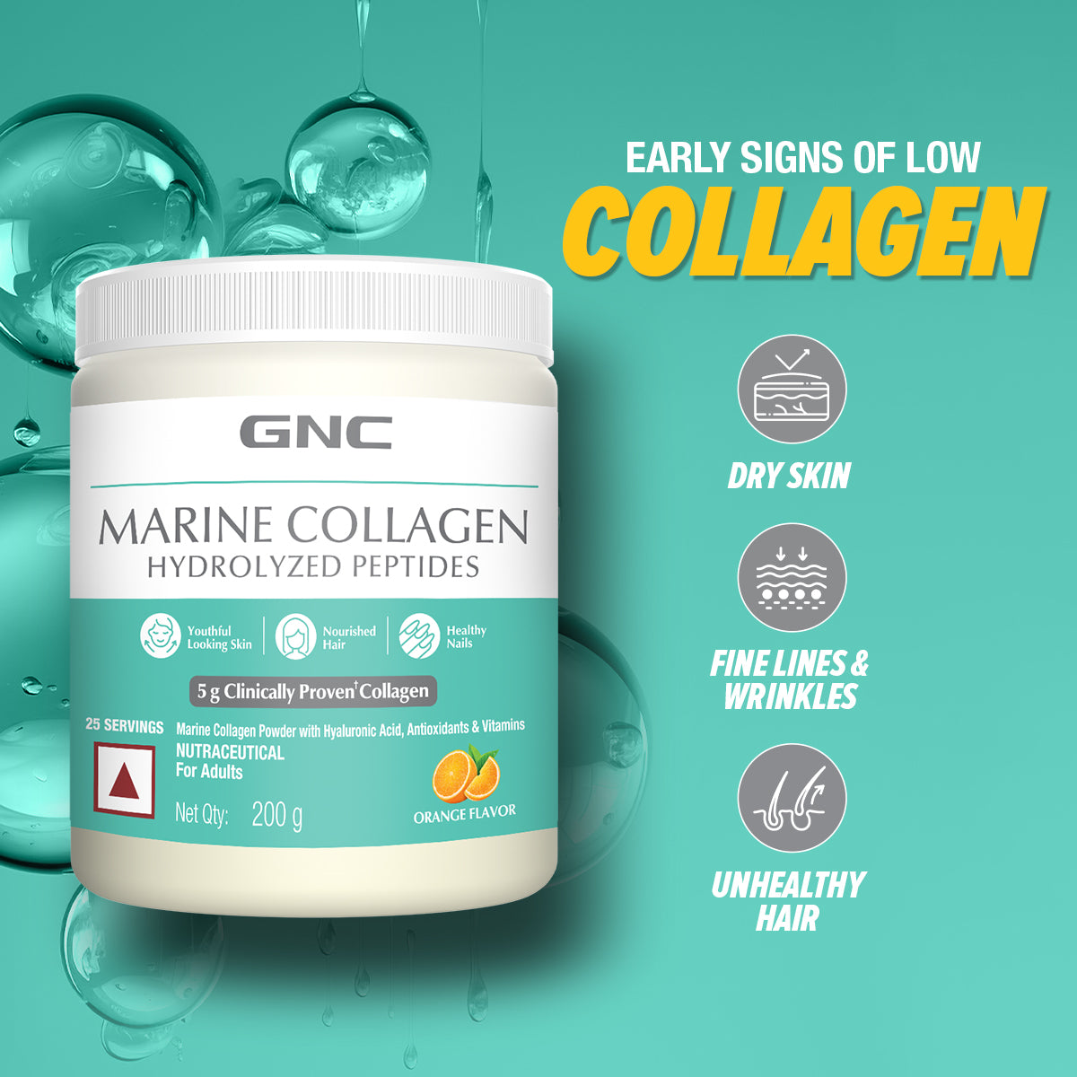 GNC Marine Collagen Hydrolyzed Peptides - Type 1 & 3 Collagen Used To Reduces Fine Lines & Wrinkles For Youthful Skin