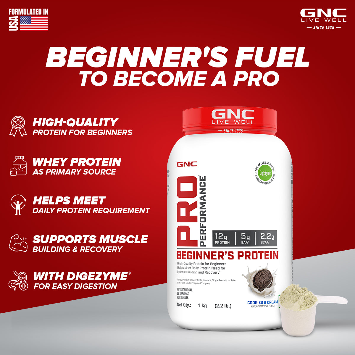 GNC Pro Performance Beginner's Protein - Meets Daily Protein Requirement | Supports Muscle Building