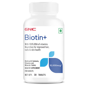 GNC Biotin+ Tablets - With 100% RDA Biotin, 10,000 mcg Sesbania & Other Vitamins & Minerals