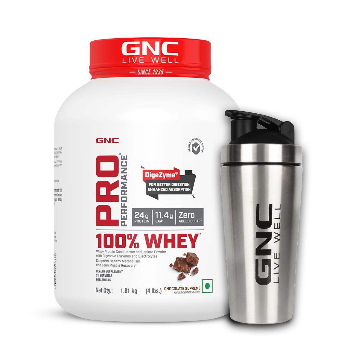 GNC Pro Performance 100% Whey Protein 4 Lbs With Shaker - Kesar Pista ...