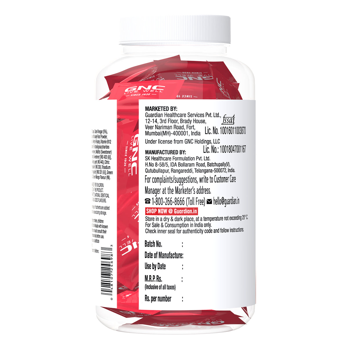 GNC Apple Cider Vinegar - 750 mg with Inulin, Ginger & Vitamin B9 & Vitamin B12