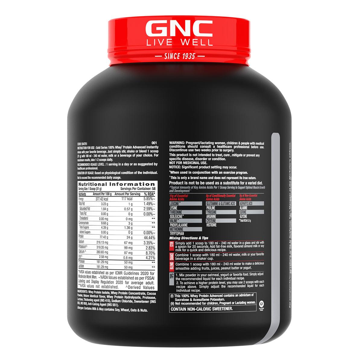 GNC AMP Gold Series 100% Whey Protein Advanced - Boosts Muscle Gains, Recovery & Workout Performance | Informed Choice Certified