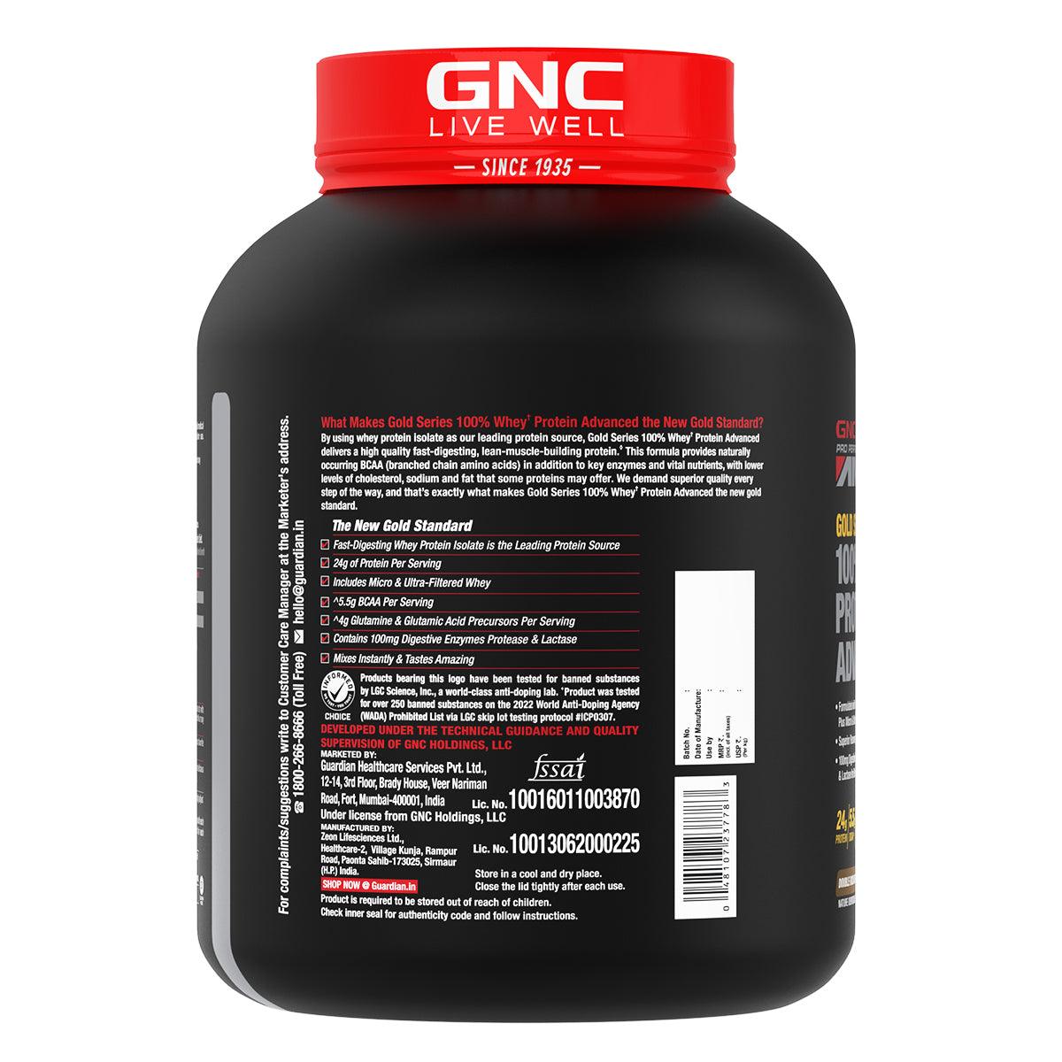 GNC AMP Gold Series 100% Whey Protein Advanced - Boosts Muscle Gains, Recovery & Workout Performance | Informed Choice Certified