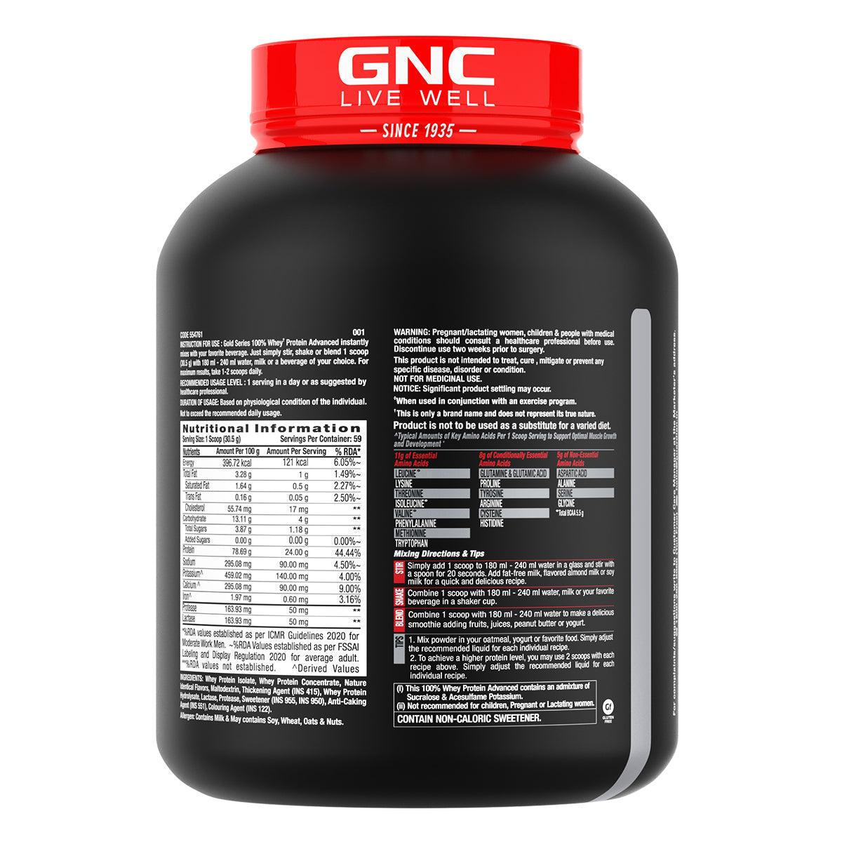 GNC AMP Gold Series 100% Whey Protein Advanced - Boosts Muscle Gains, Recovery & Workout Performance | Informed Choice Certified