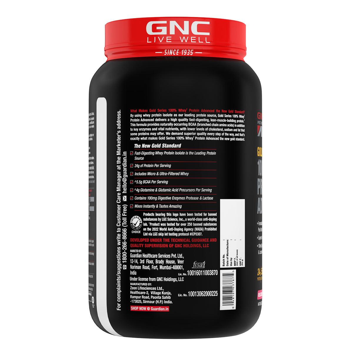 GNC AMP Gold Series 100% Whey Protein Advanced - Boosts Muscle Gains, Recovery & Workout Performance | Informed Choice Certified