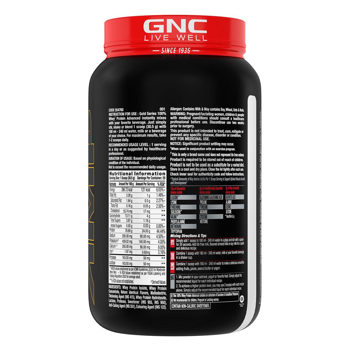 GNC AMP Gold Series 100% Whey Protein Advanced - Boosts Muscle Gains, Recovery & Workout Performance | Informed Choice Certified