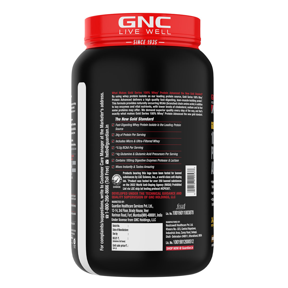 GNC AMP Gold Series 100% Whey Protein Advanced - Boosts Muscle Gains, Recovery & Workout Performance | Informed Choice Certified