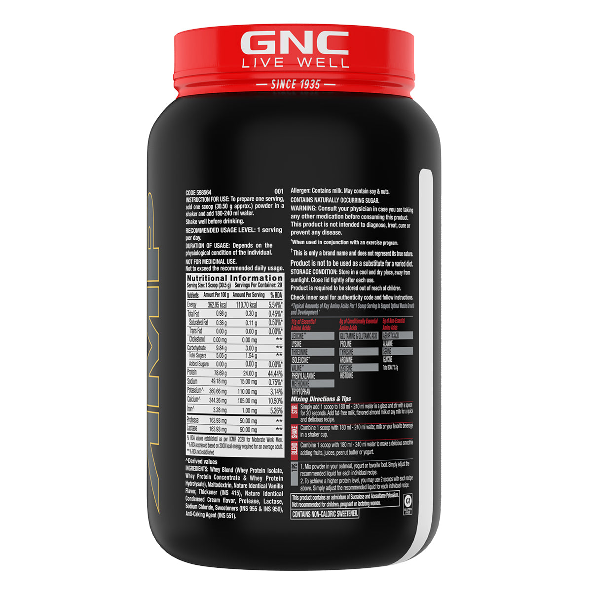 GNC AMP Gold Series 100% Whey Protein Advanced - Boosts Muscle Gains, Recovery & Workout Performance | Informed Choice Certified