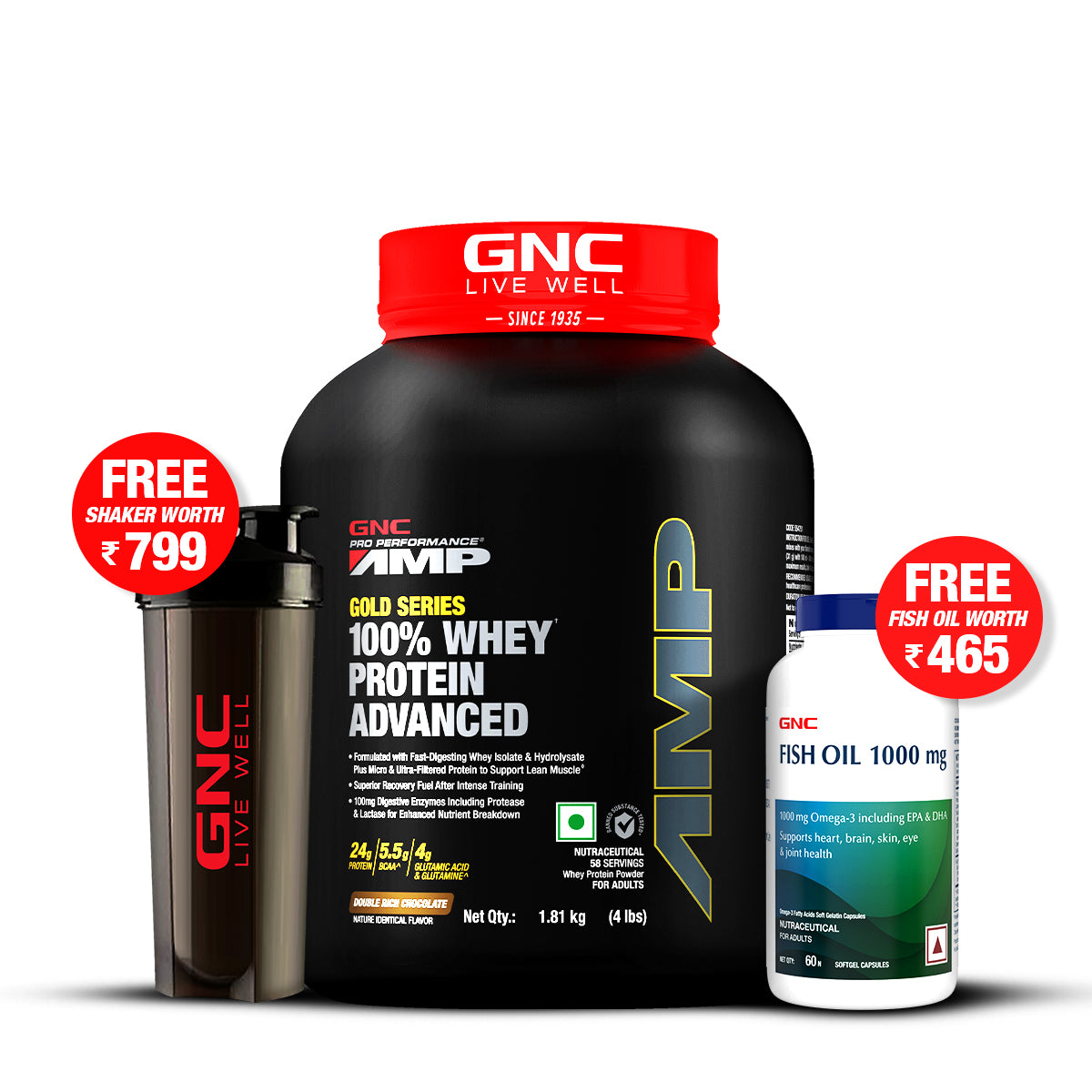 GNC AMP Gold Series 100% Whey Protein Advanced - Boosts Muscle Gains, Recovery & Workout Performance | Informed Choice Certified