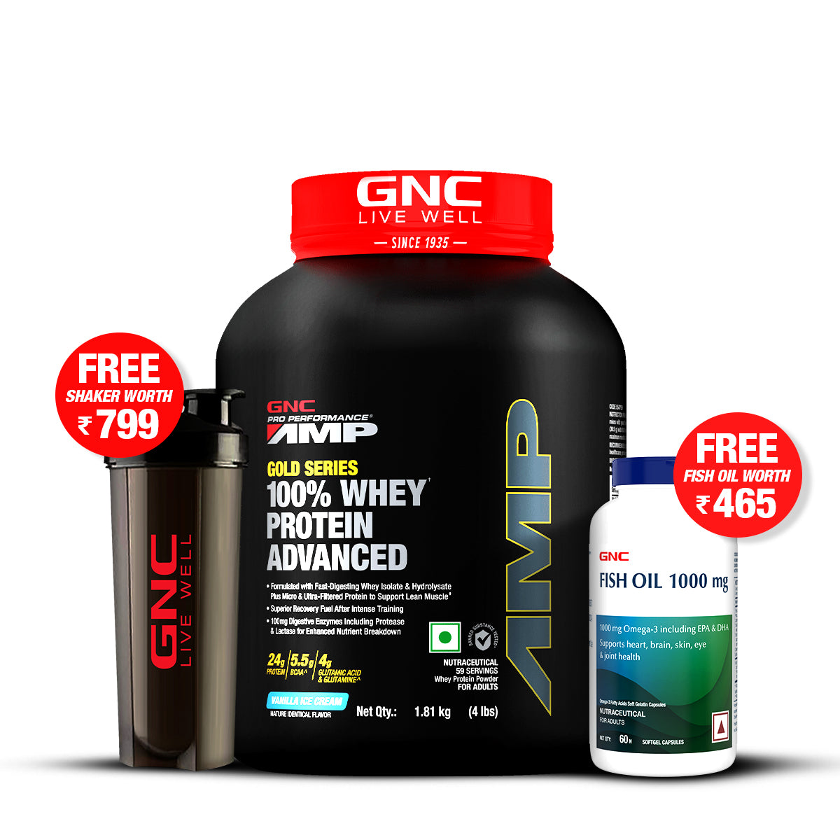 GNC AMP Gold Series 100% Whey Protein Advanced - Boosts Muscle Gains, Recovery & Workout Performance | Informed Choice Certified