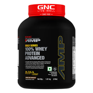 GNC AMP Gold Series 100% Whey Protein Advanced - Boosts Muscle Gains, Recovery & Workout Performance | Informed Choice Certified