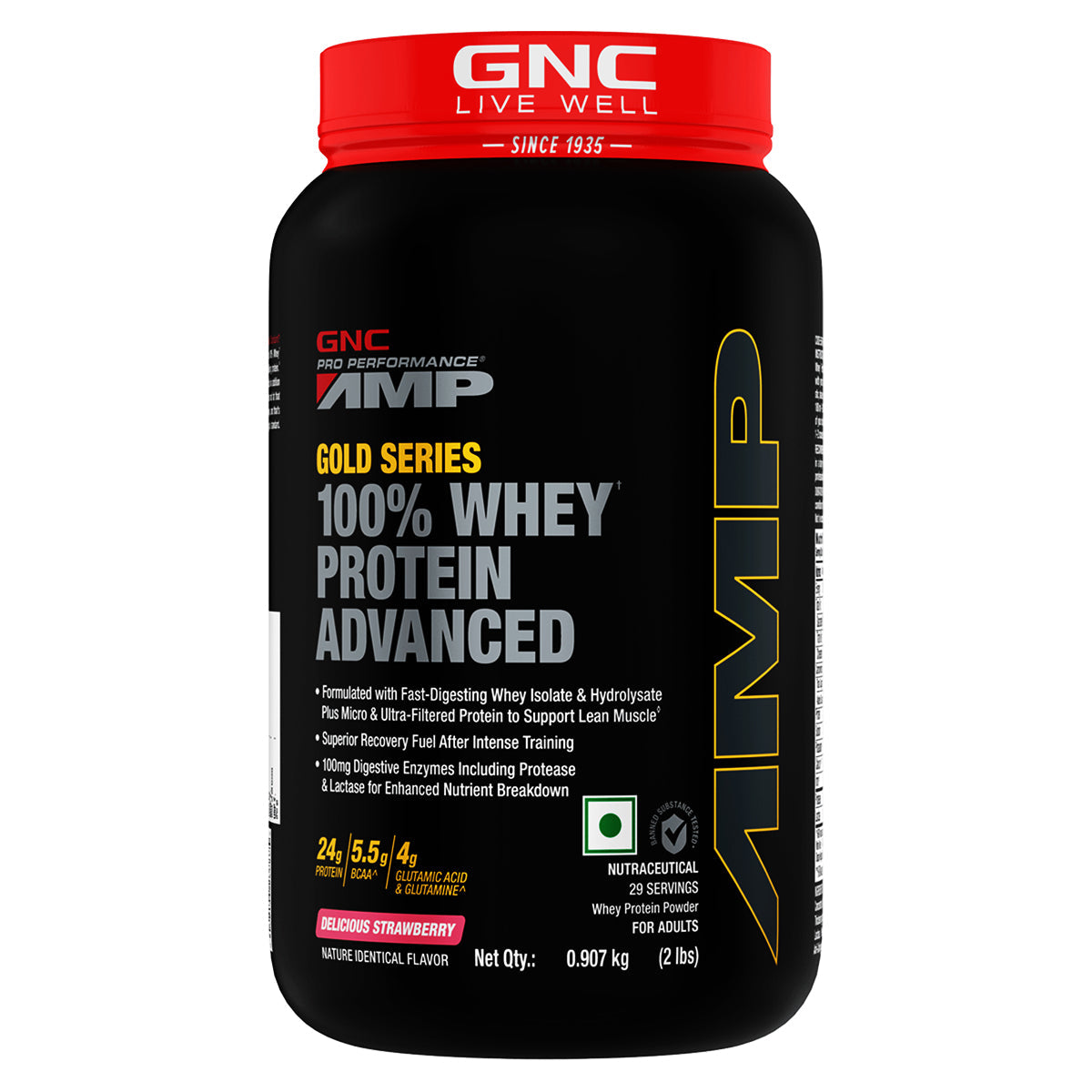 GNC AMP Gold Series 100% Whey Protein Advanced - Boosts Muscle Gains, Recovery & Workout Performance | Informed Choice Certified