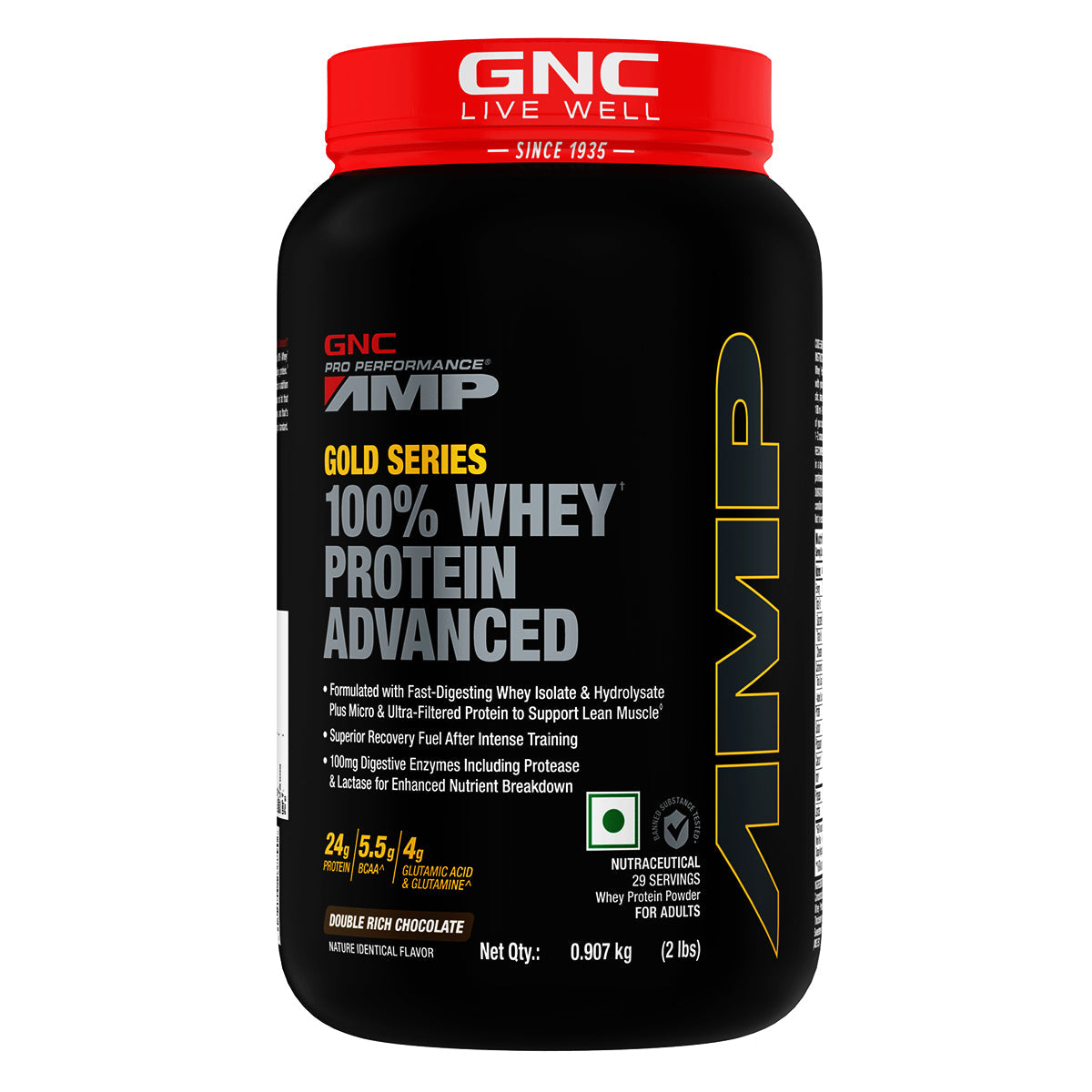 GNC AMP Gold Series 100% Whey Protein Advanced - Clearance Sale - Boosts Muscle Gains, Recovery & Workout Performance | Informed Choice Certified