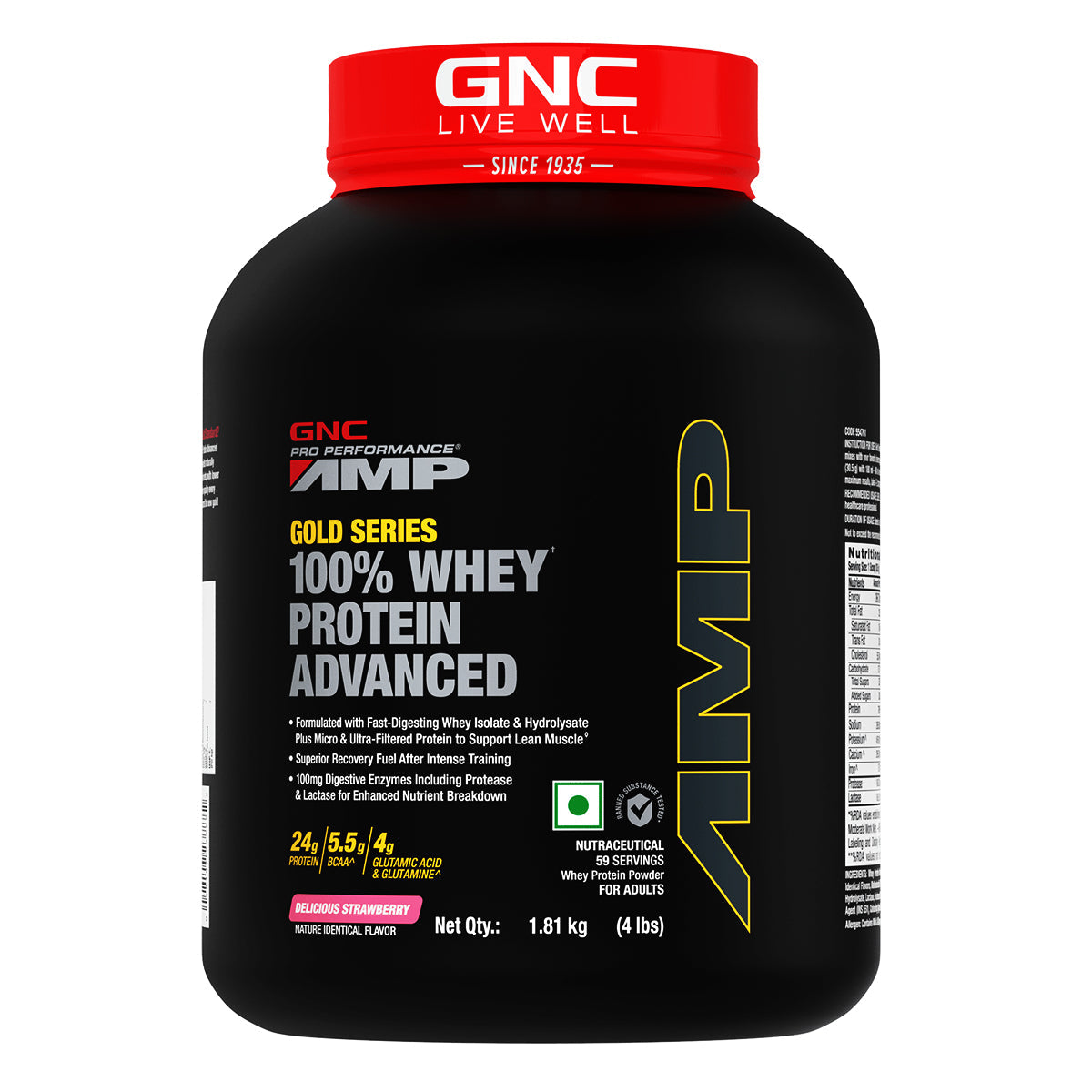 GNC AMP Gold Series 100% Whey Protein Advanced - Boosts Muscle Gains, Recovery & Workout Performance | Informed Choice Certified