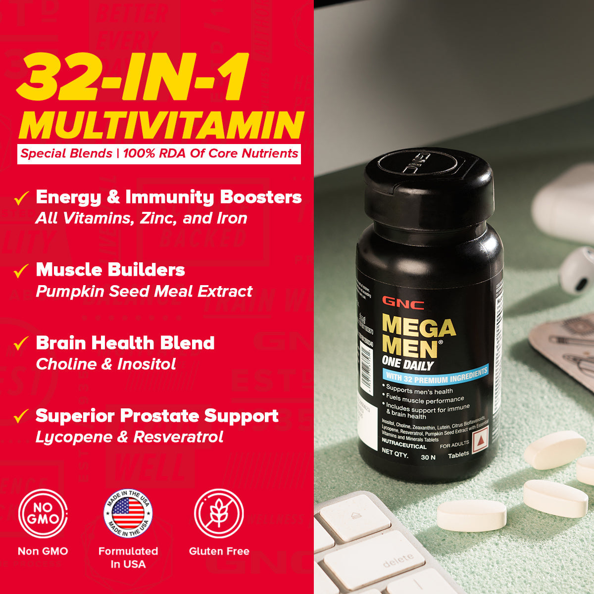 GNC Mega Men One Daily Multivitamin -  Improves Energy, Immunity & Overall Health