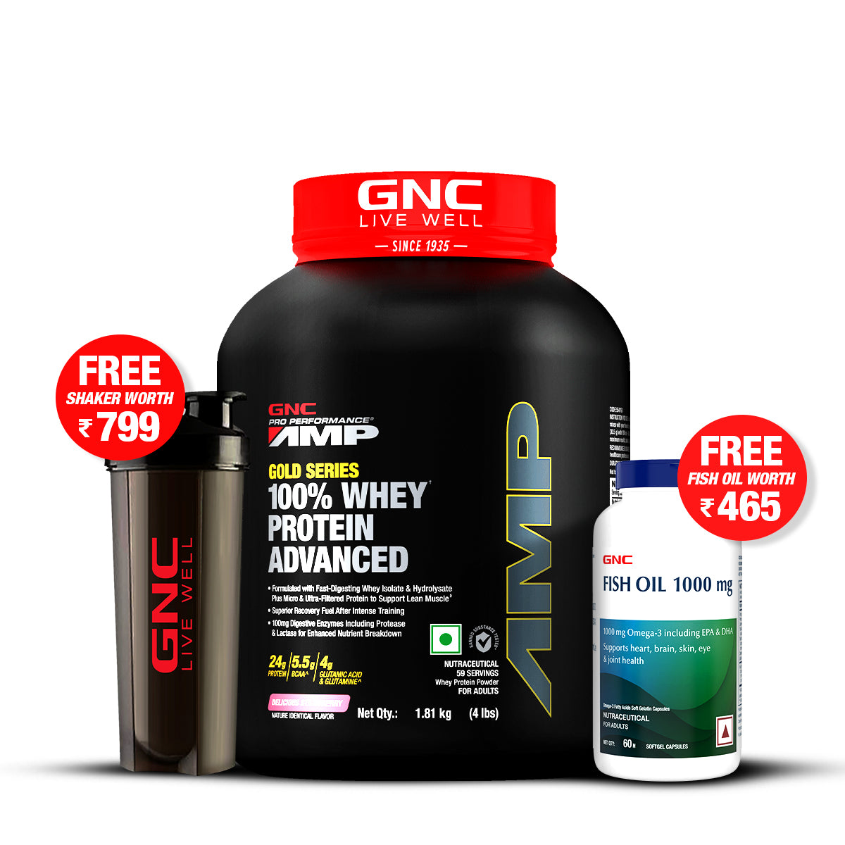 GNC AMP Gold Series 100% Whey Protein Advanced - Boosts Muscle Gains, Recovery & Workout Performance | Informed Choice Certified