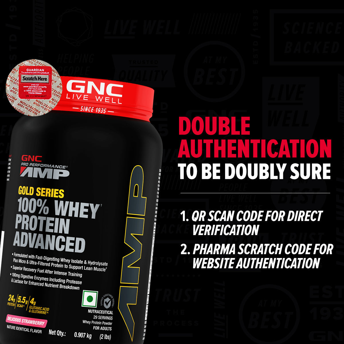 GNC AMP Gold Series 100% Whey Protein Advanced - Boosts Muscle Gains, Recovery & Workout Performance | Informed Choice Certified